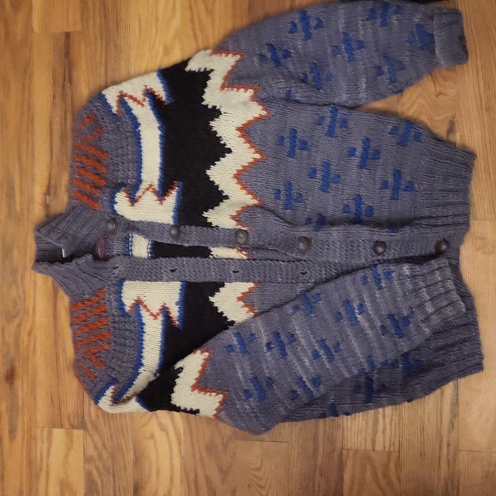 Worlds Apart Women’s Sweater Jacket Medium 100% Wool Aztec Southwestern Handmade